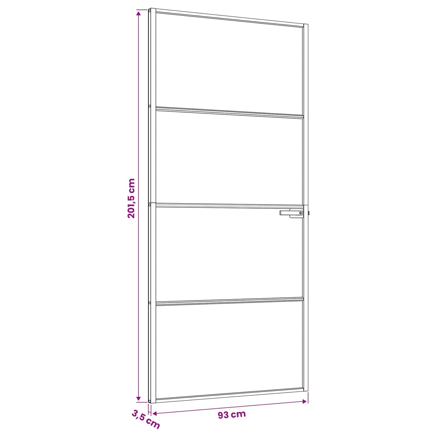Interior Door 93 x 201.5 cm Tempered Glass and Aluminium