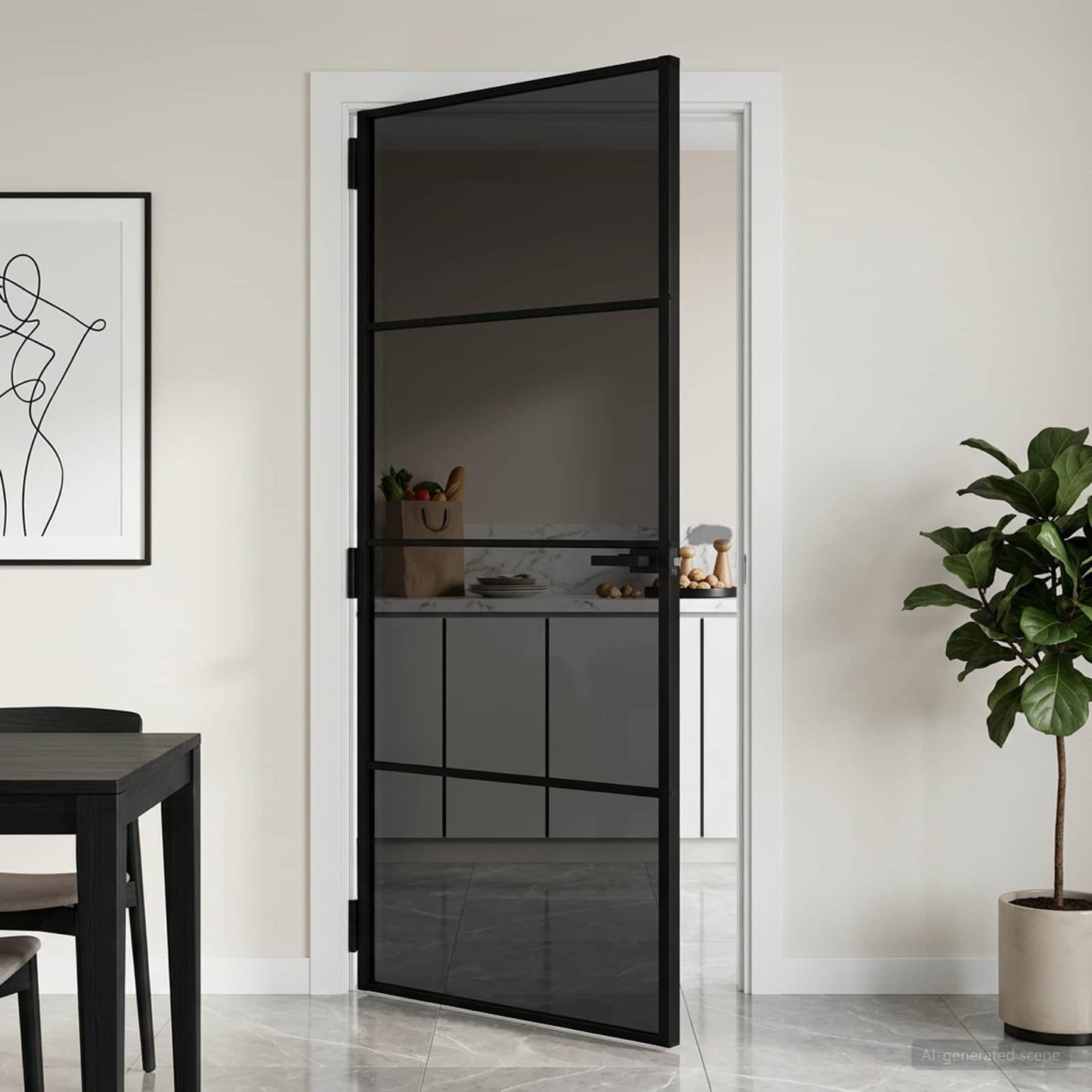 Interior Door 102.5 x 201.5 cm Tempered Glass and Aluminium