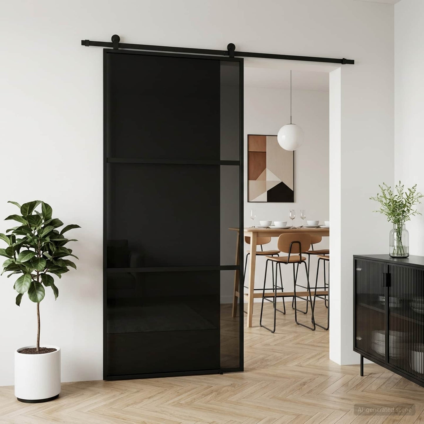 Sliding Door 102 x 205 cm Tempered Glass and Aluminium