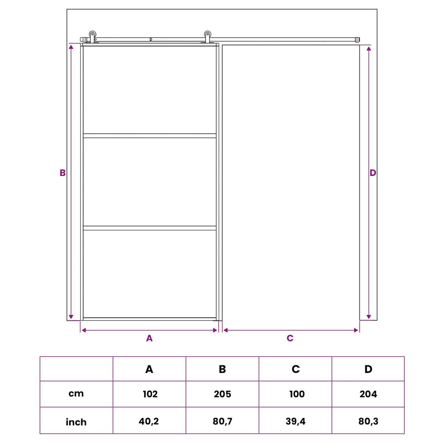 Sliding Door 102 x 205 cm Tempered Glass and Aluminium