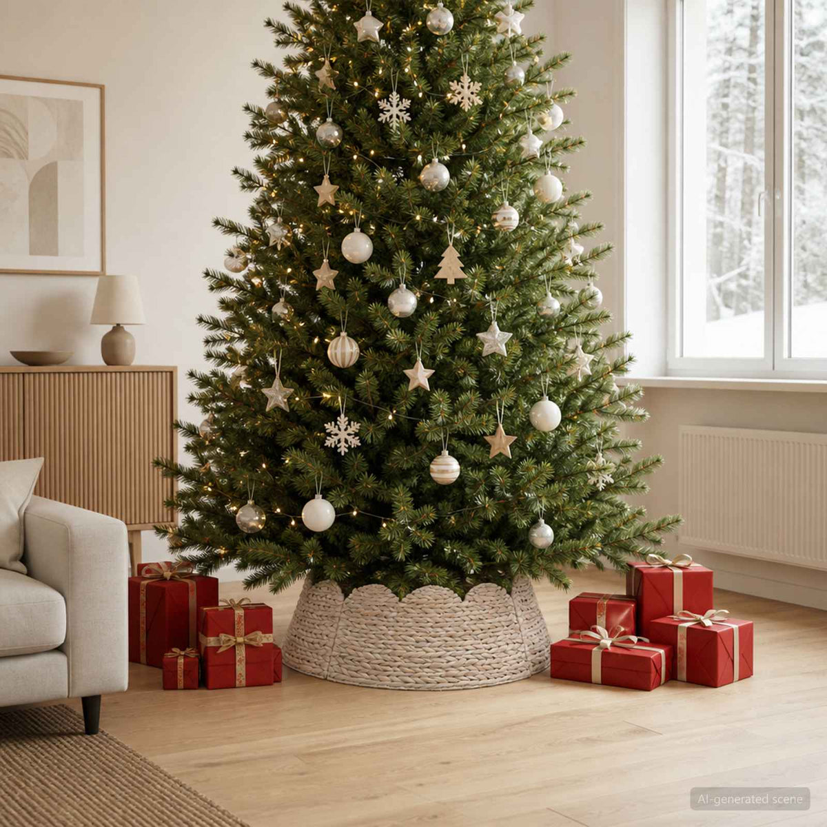 Christmas Tree Collar Round White Dia. 105 x 28 cm