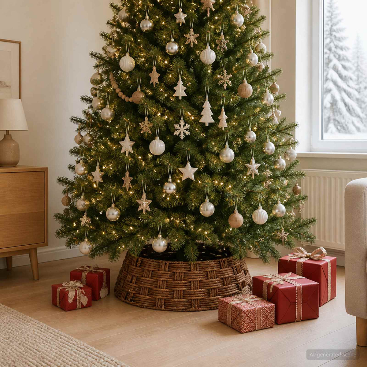 Christmas Tree Collar Round Brown Wash Dia. 105 x 28 cm