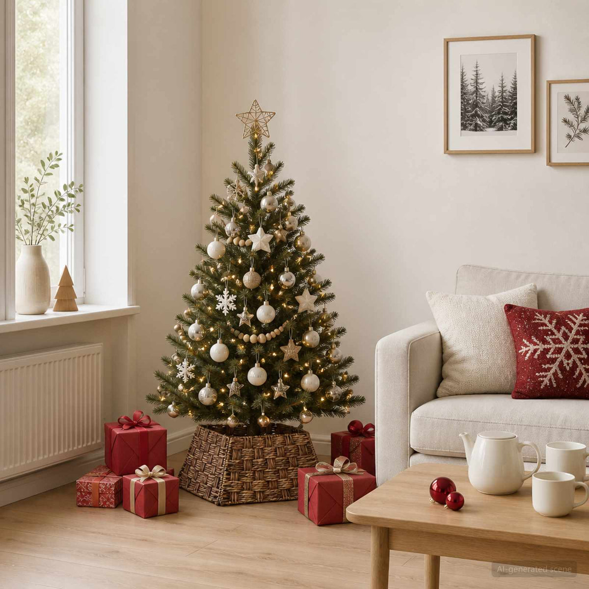 Christmas Tree Collar Square Brown Wash 50 x 50 x 25 cm