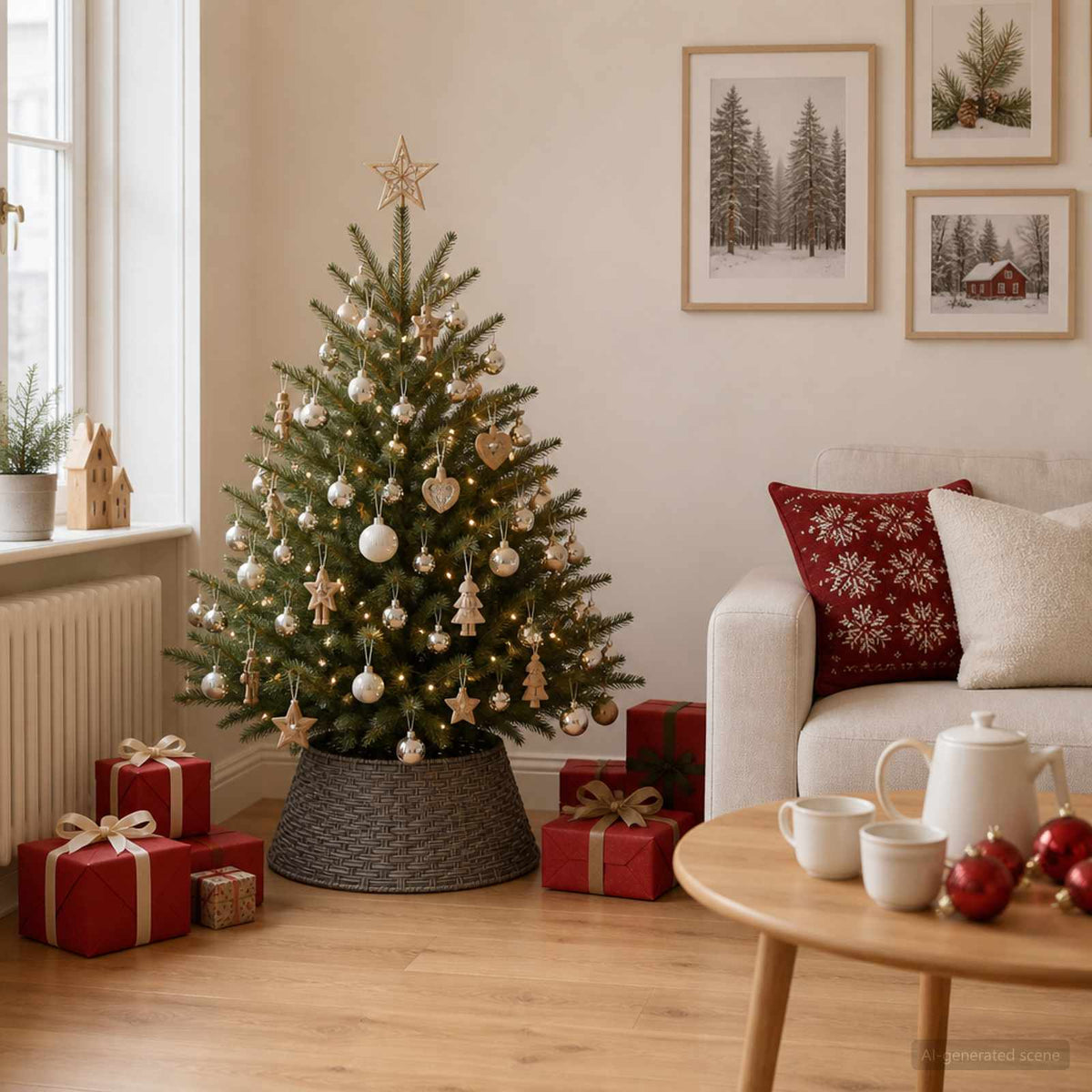 Christmas Tree Collar Round Grey Dia. 45 x 22 cm Poly Rattan