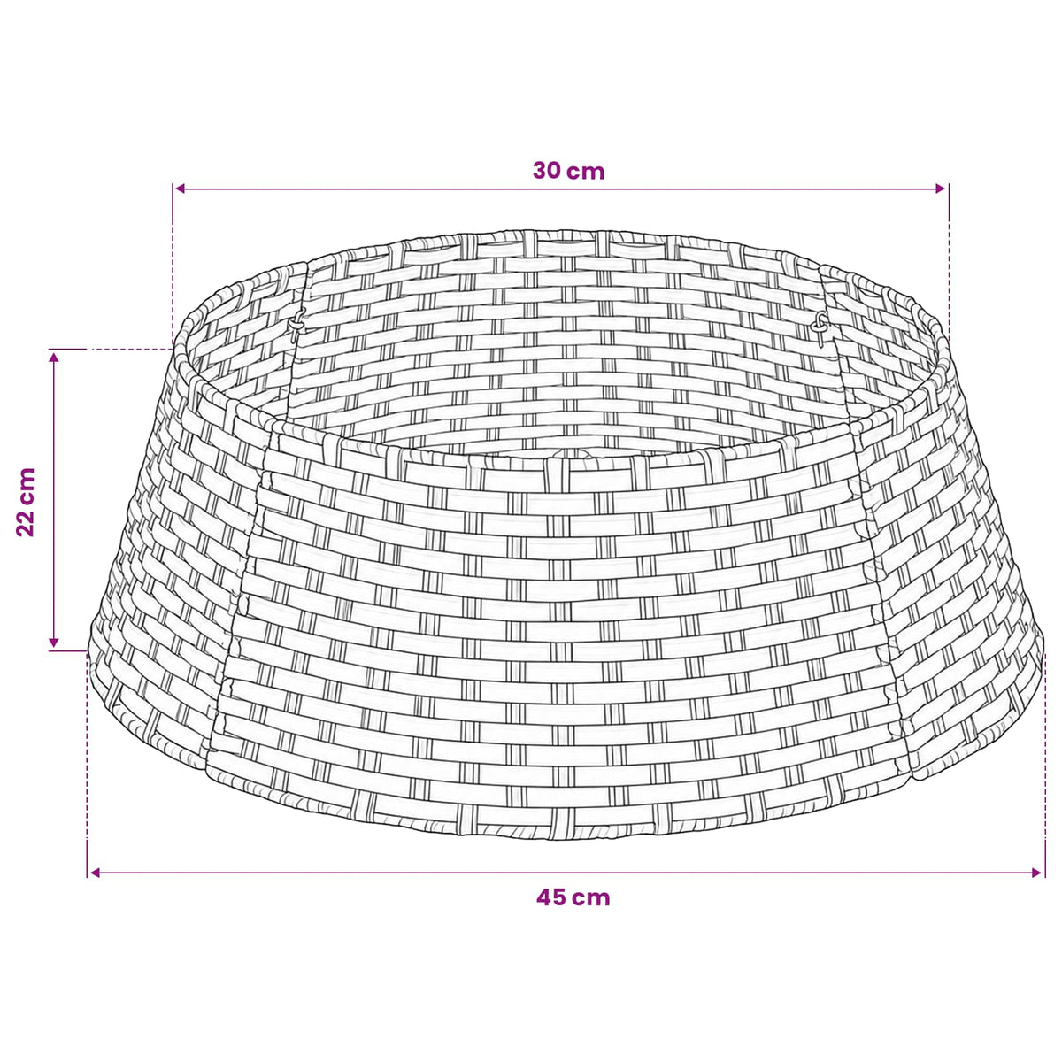 Christmas Tree Collar Round Grey Dia. 45 x 22 cm Poly Rattan