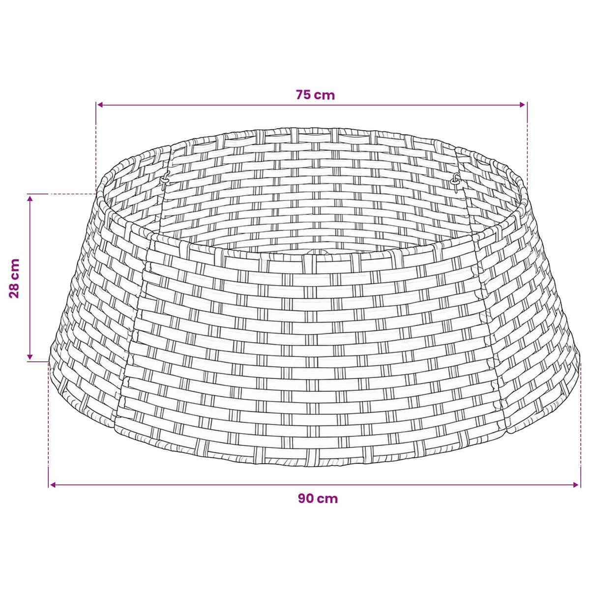 Christmas Tree Collar Round Grey Dia. 90 x 28 cm Poly Rattan
