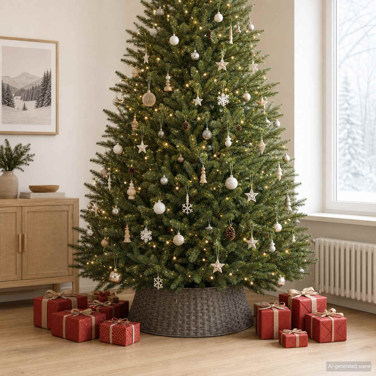 Christmas Tree Collar Round Grey Dia. 105 x 28 cm Poly Rattan
