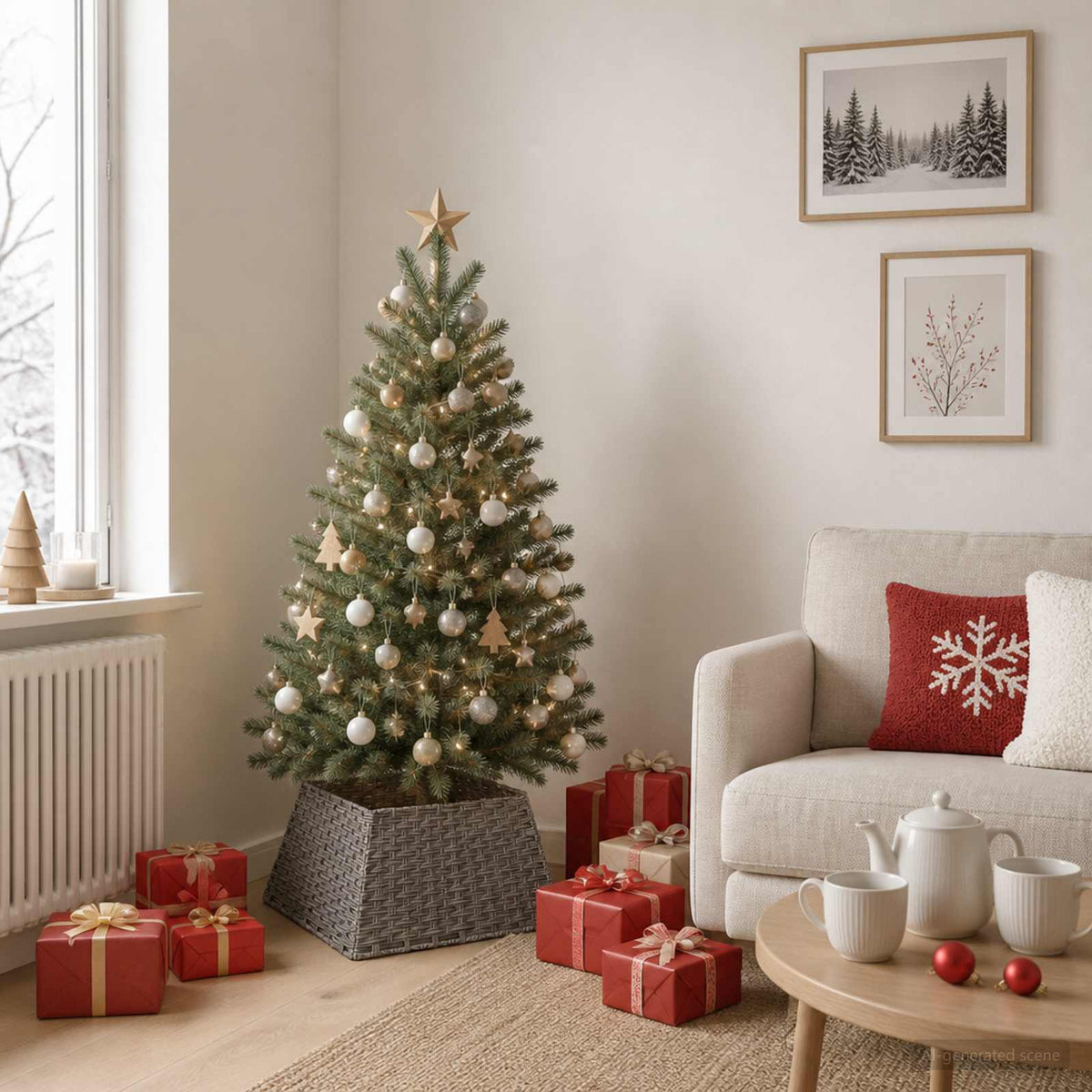 Christmas Tree Collar Square Grey 50 x 50 x 25 cm Poly Rattan