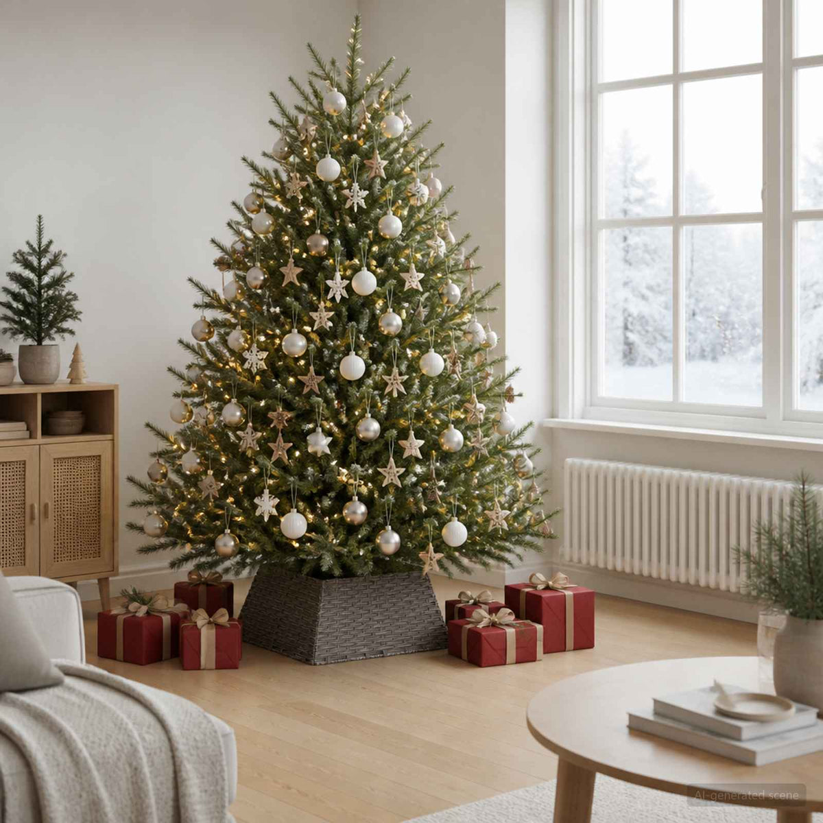 Christmas Tree Collar Square Grey 60 x 60 x 28 cm Poly Rattan
