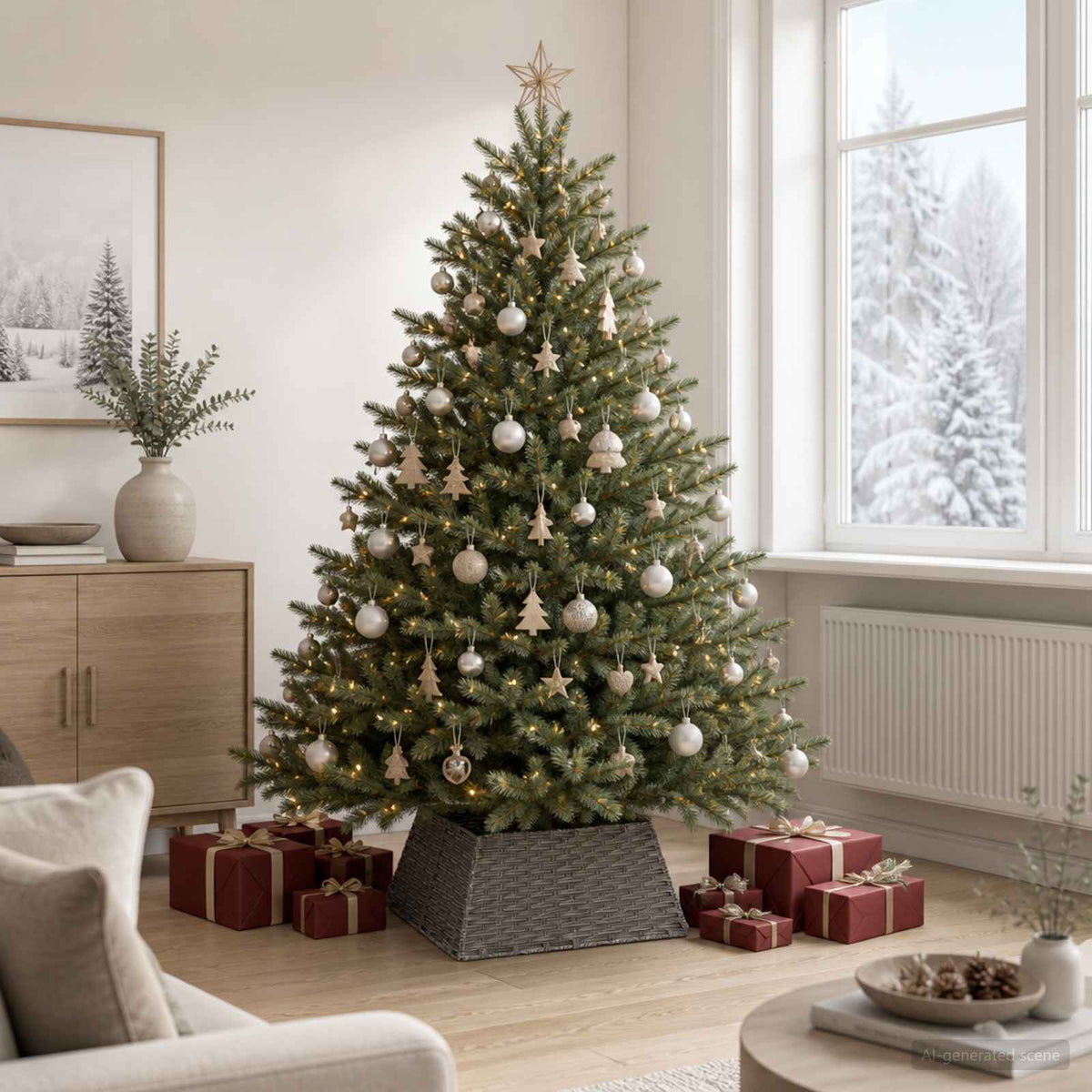Christmas Tree Collar Square Grey 70 x 70 x 28 cm Poly Rattan