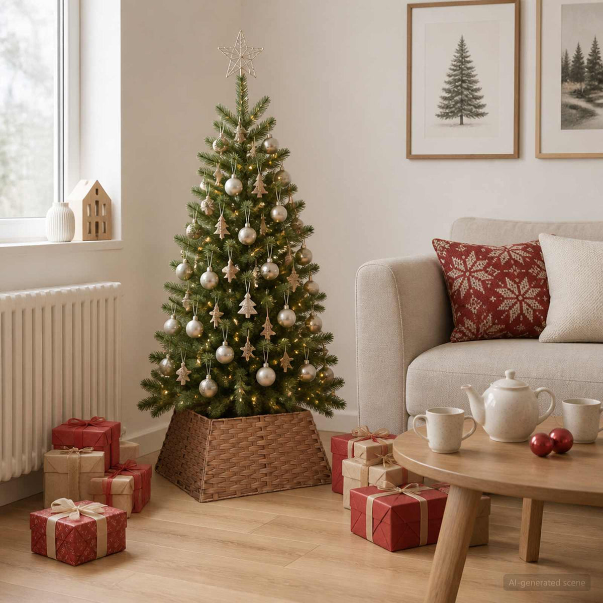 Christmas Tree Collar Square Light Brown 50 x 50 x 25 cm