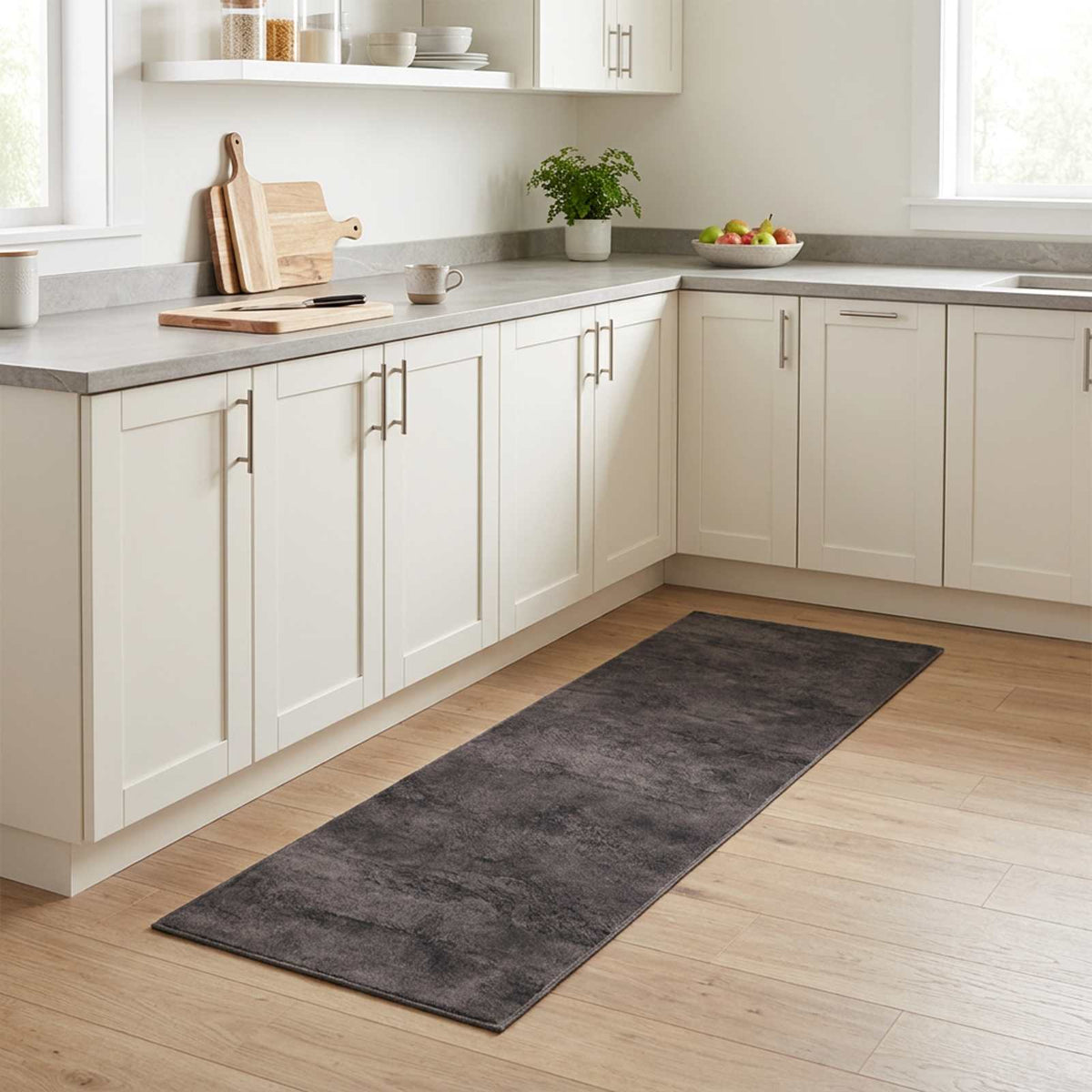 Kitchen Rug Black Concrete 300 x 60 cm 100% Polyamide Washable