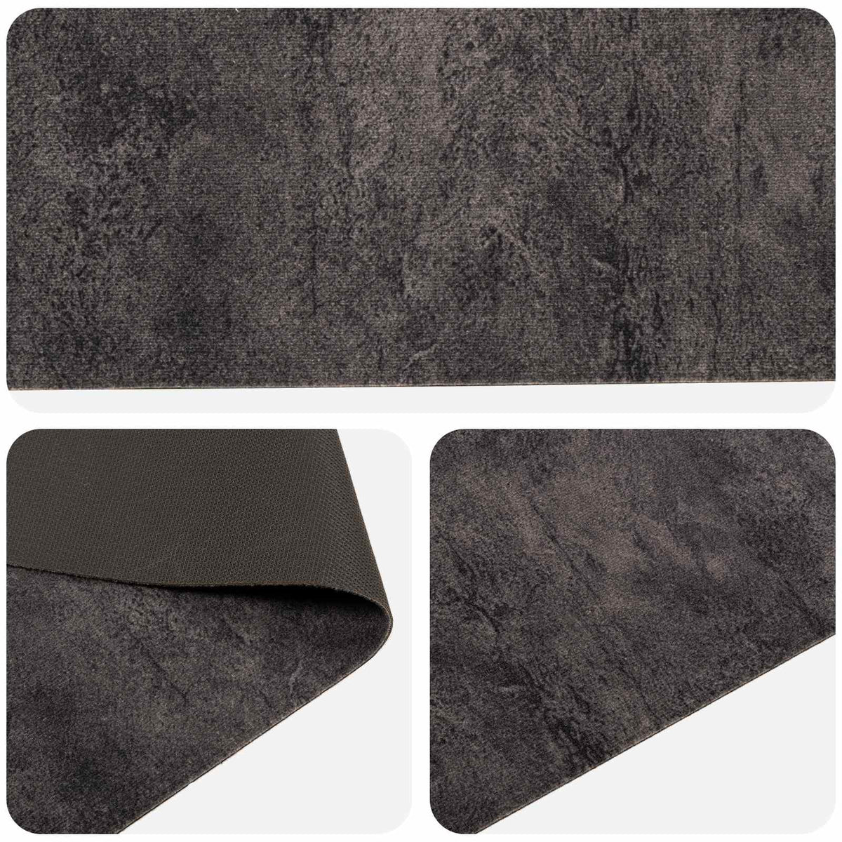 Kitchen Rug Black Concrete 300 x 60 cm 100% Polyamide Washable