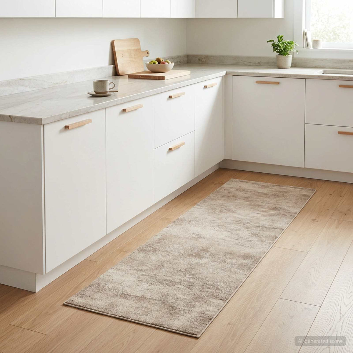 Kitchen Rug Beige Concrete 150 x 45 cm 100% Polyamide Washable
