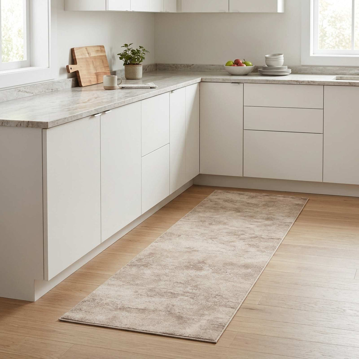 Kitchen Rug Beige Concrete 300 x 60 cm 100% Polyamide Washable