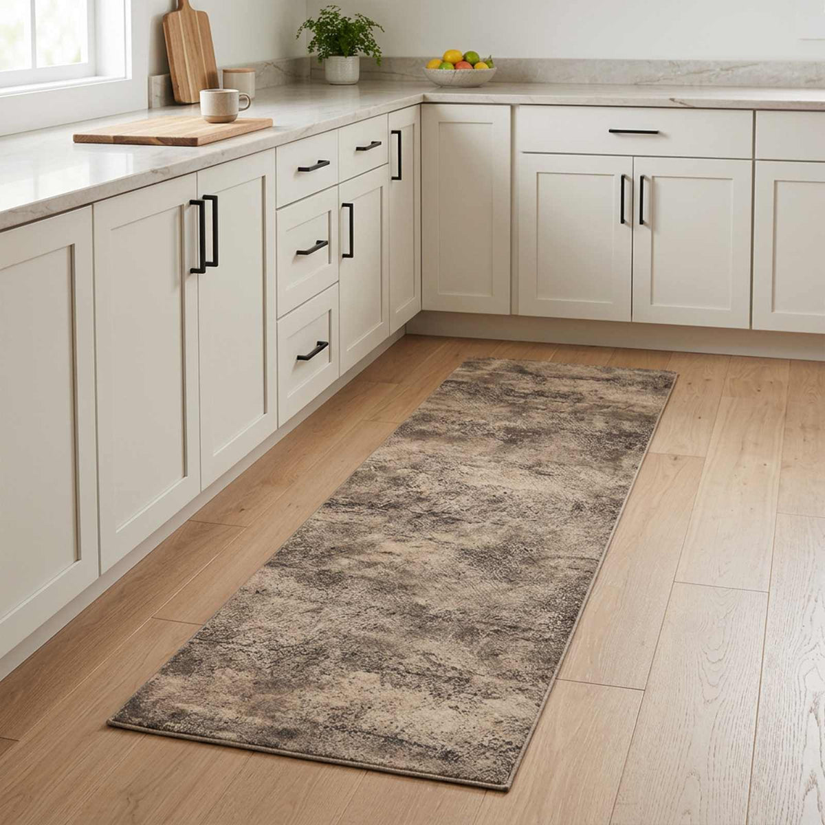 Kitchen Rug Brown Concrete 300 x 60 cm 100% Polyamide Washable