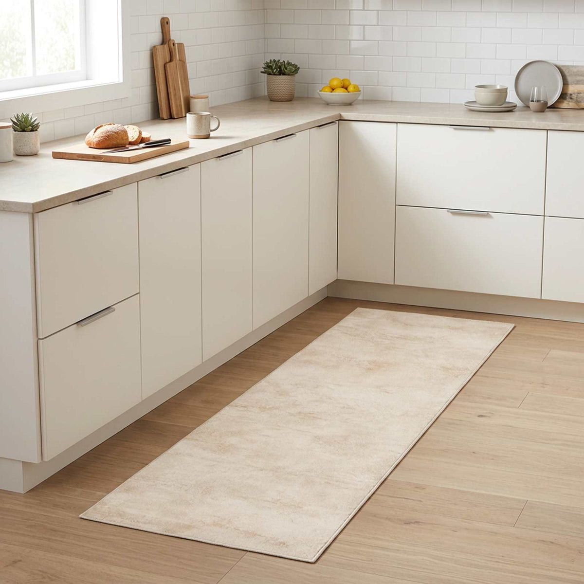 Kitchen Rug Cream Concrete 180 x 60 cm 100% Polyamide Washable