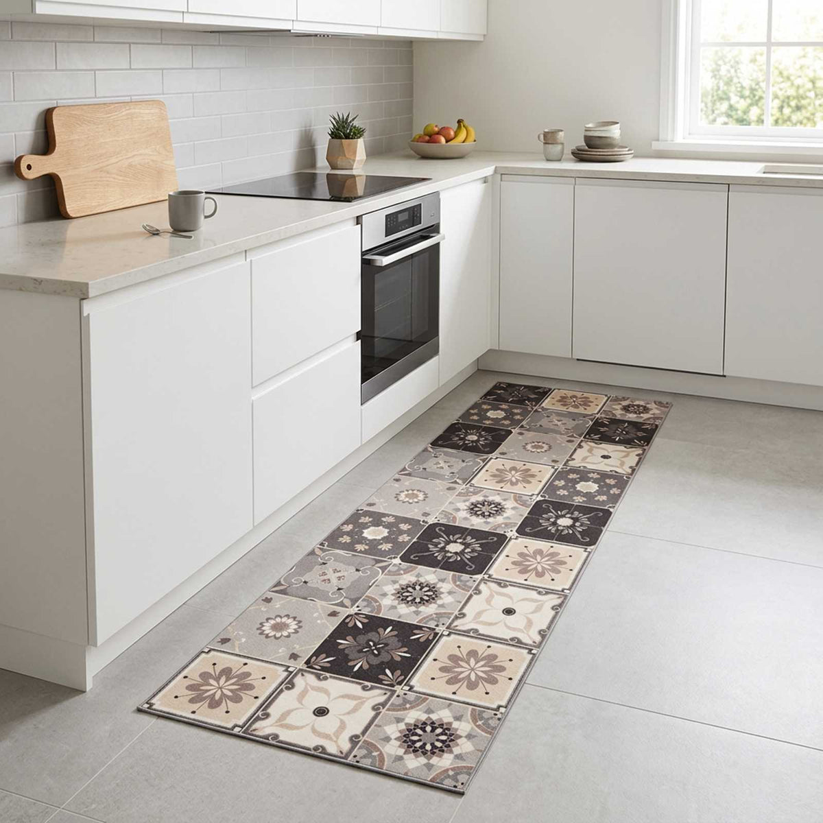 Kitchen Rug Grey and Beige Mosaic 180 x 60 cm 100% Polyamide