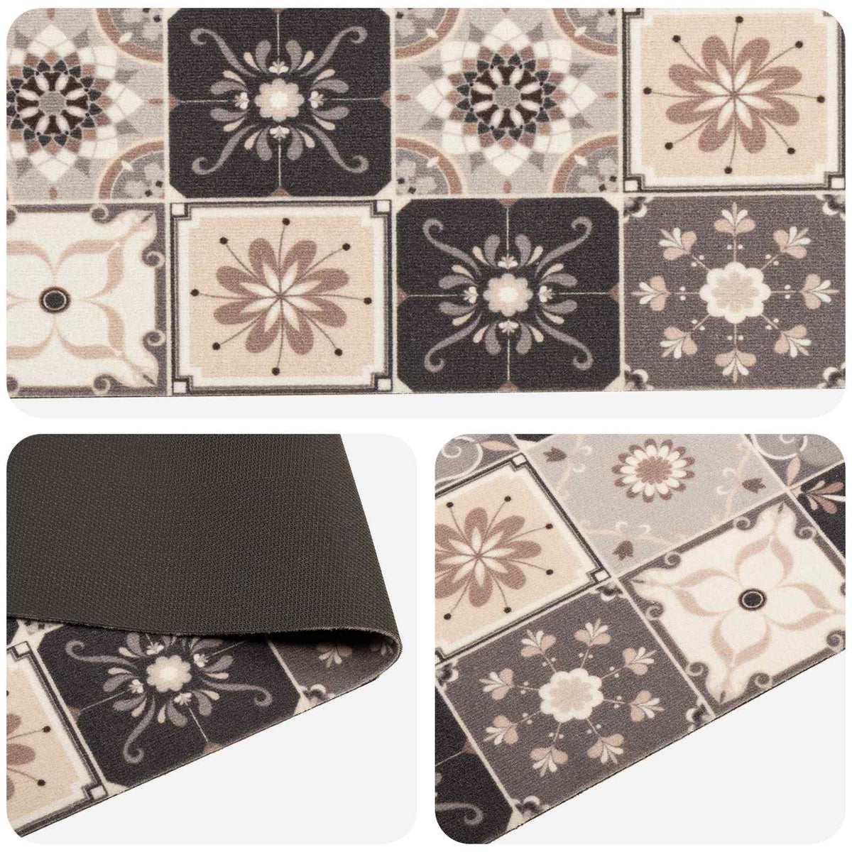 Kitchen Rug Grey and Beige Mosaic 150 x 45 cm 100% Polyamide