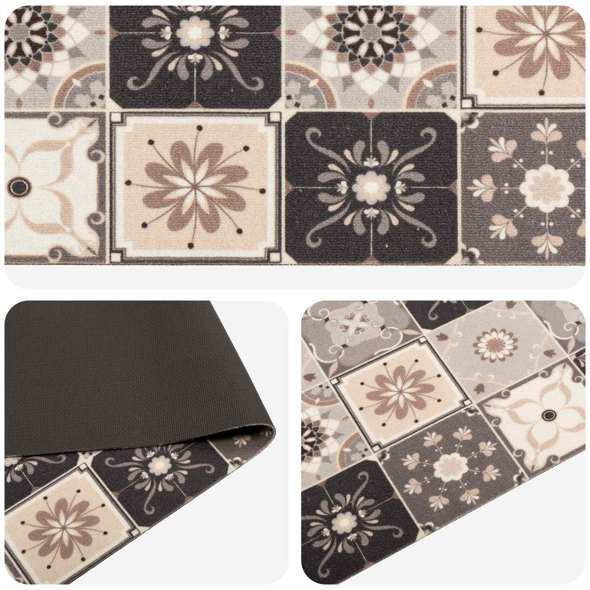 Kitchen Rug Grey and Beige Mosaic 300 x 60 cm 100% Polyamide