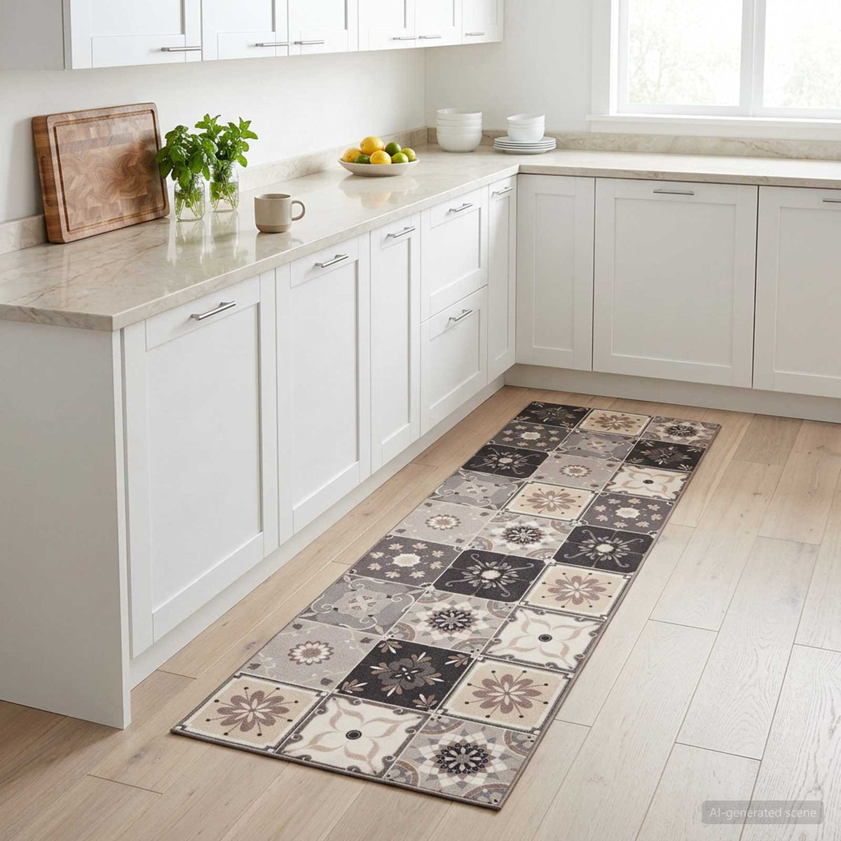 Kitchen Rug Grey and Beige Mosaic 300 x 60 cm 100% Polyamide