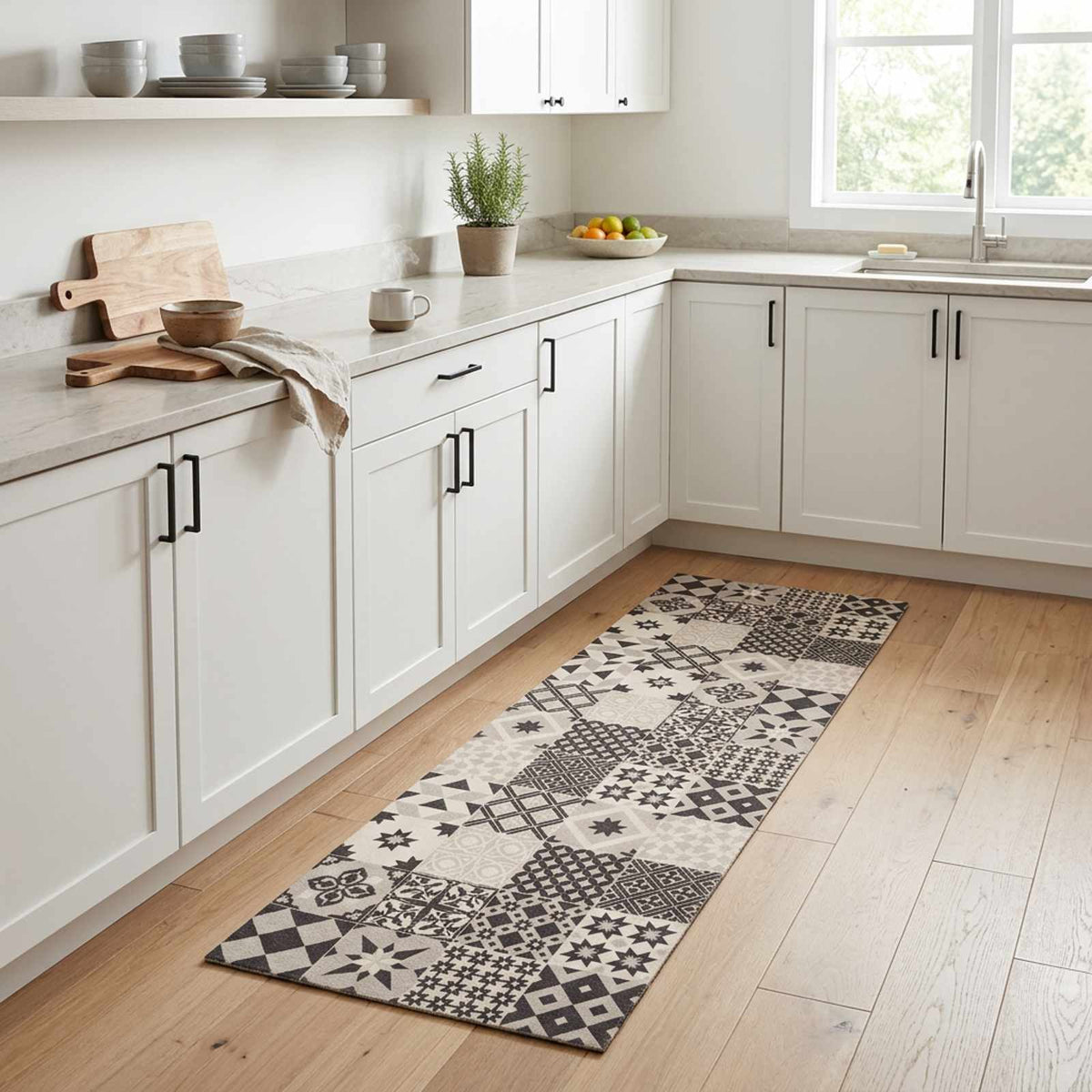 Kitchen Rug Grey Mosaic 180 x 60 cm 100% Polyamide Washable