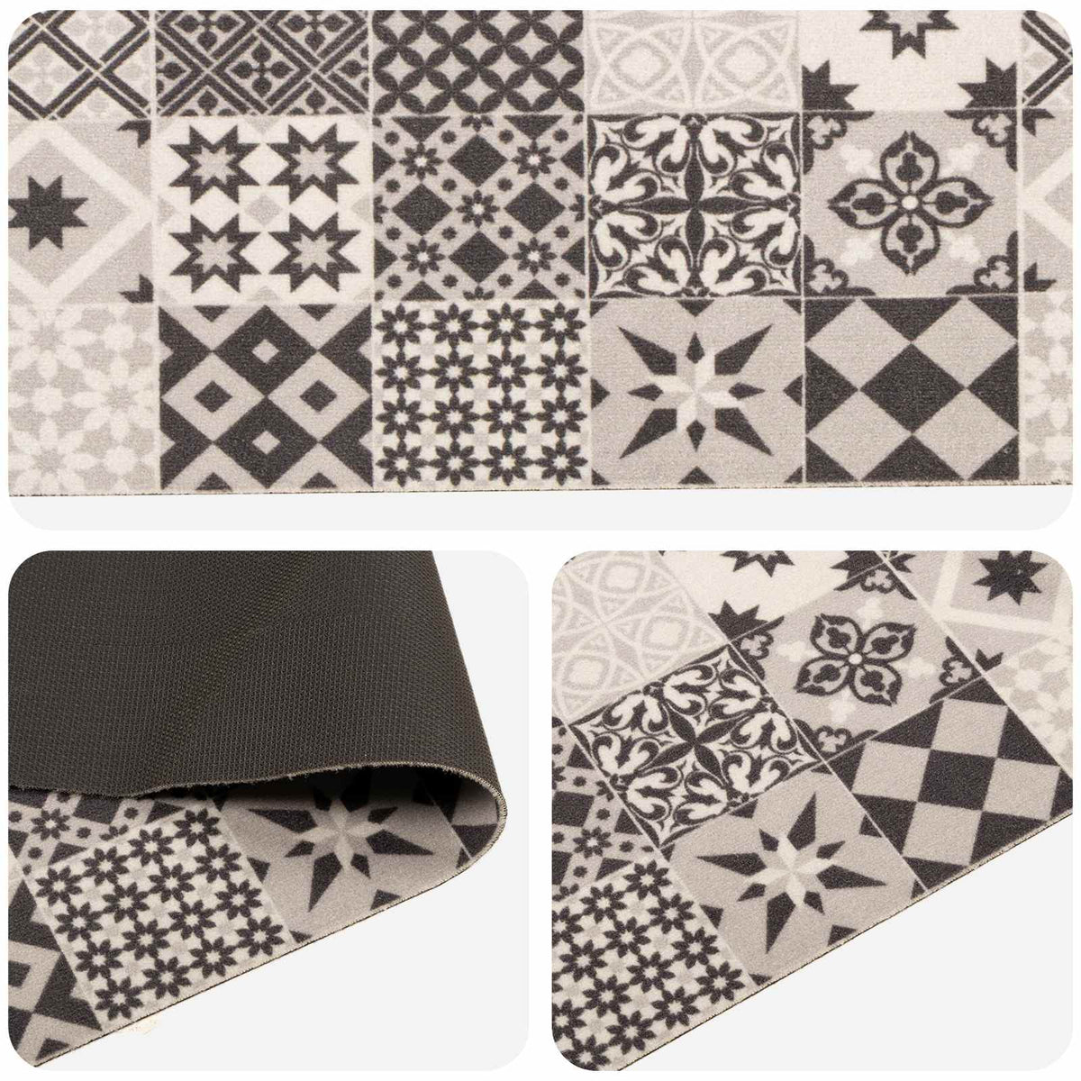 Kitchen Rug Grey Mosaic 300 x 60 cm 100% Polyamide Washable