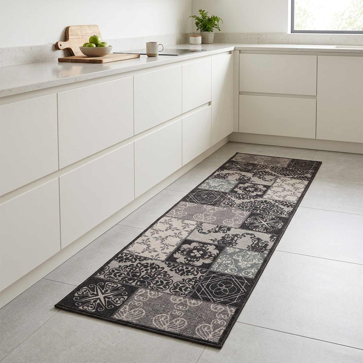 Kitchen Rug Black Mosaic 300 x 60 cm 100% Polyamide Washable