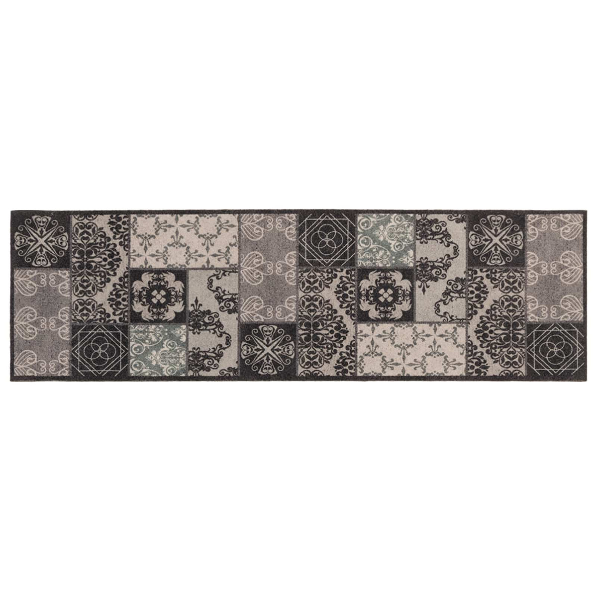 Kitchen Rug Black Mosaic 150 x 45 cm 100% Polyamide Washable