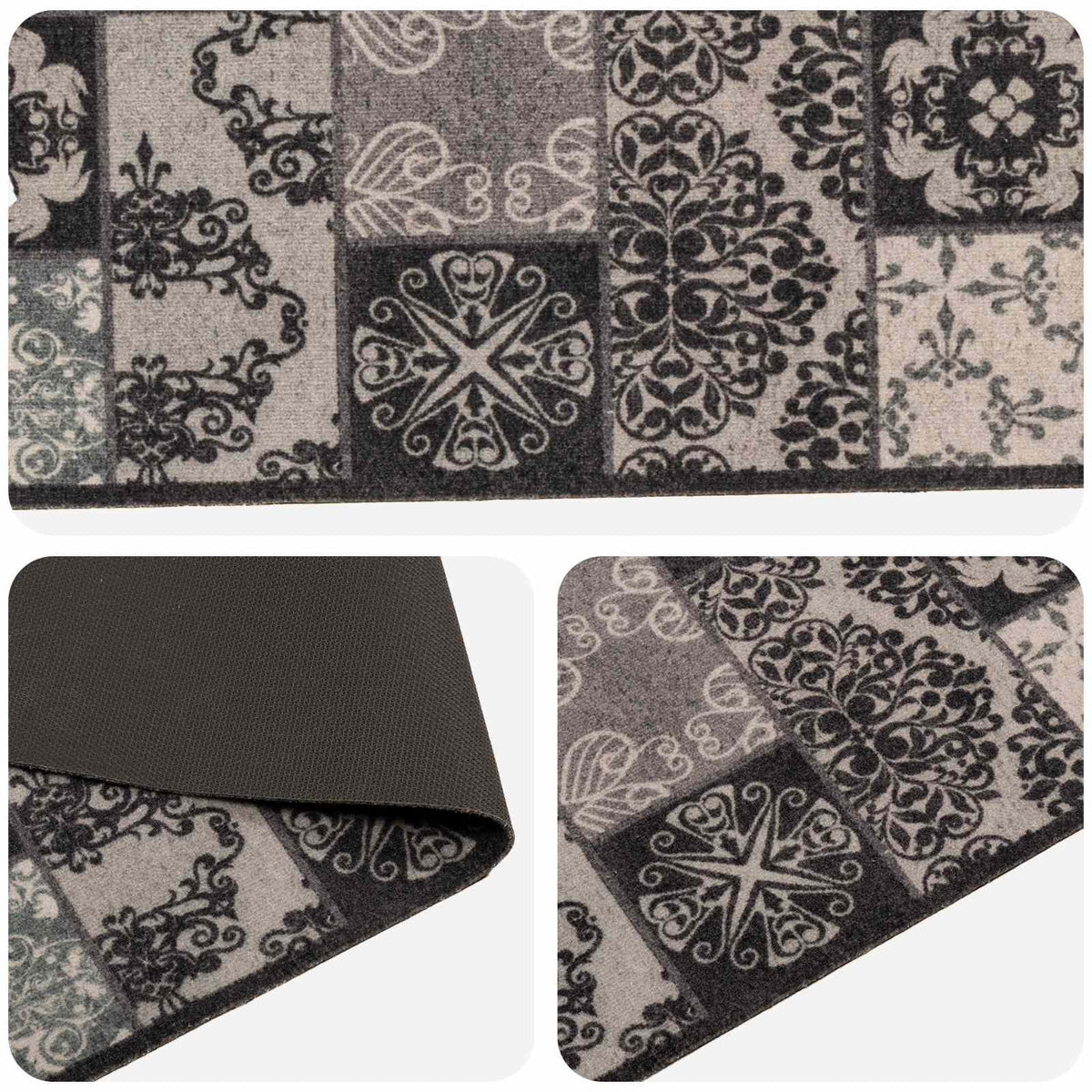 Kitchen Rug Black Mosaic 300 x 60 cm 100% Polyamide Washable