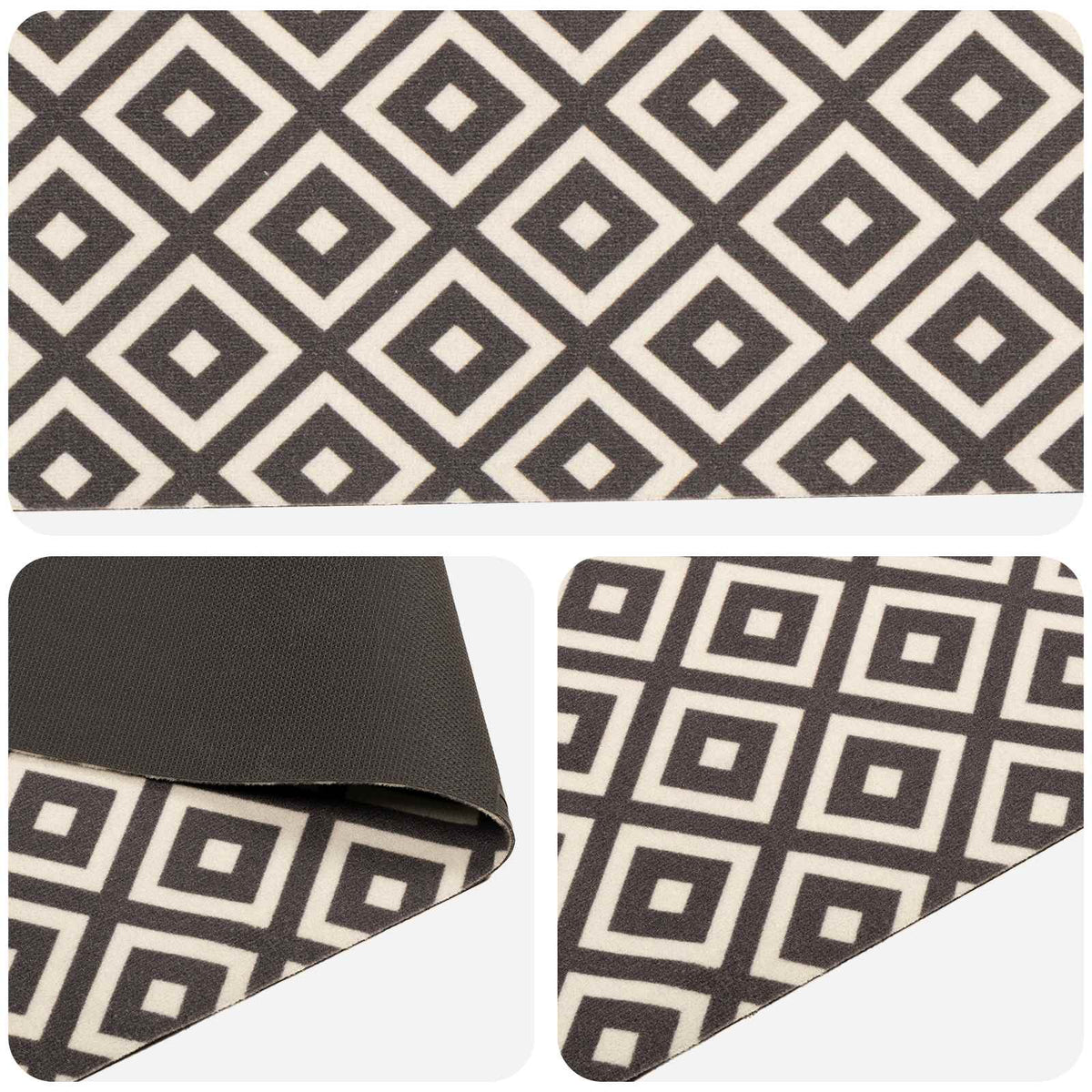 Kitchen Rug Grey and White Diamonds 180 x 60 cm 100% Polyamide