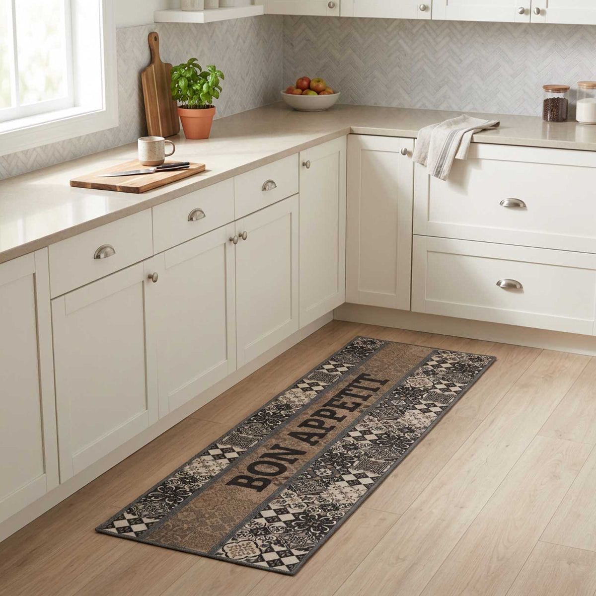 Kitchen Rug Grey Bon Appetit 300 x 60 cm 100% Polyamide