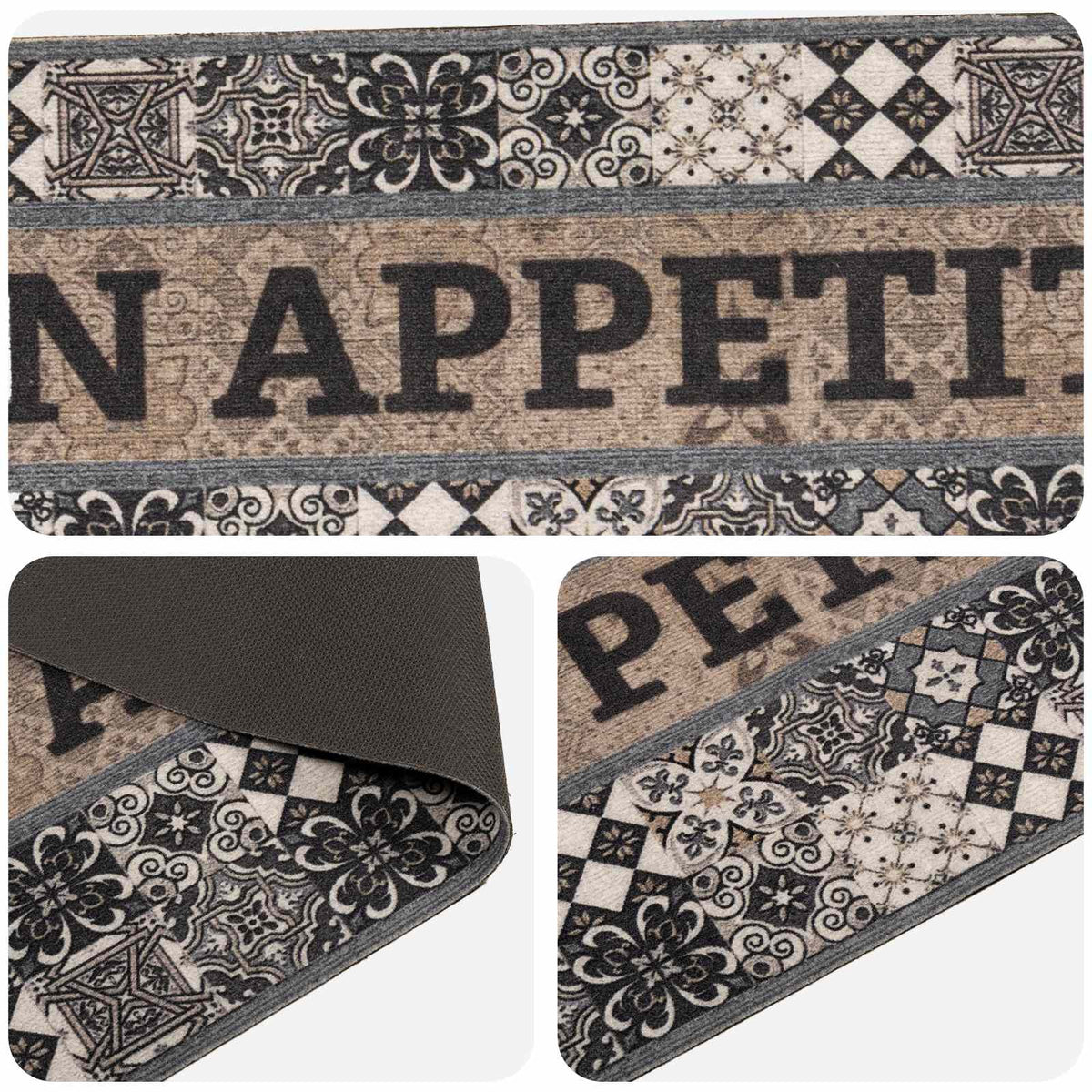 Kitchen Rug Grey Bon Appetit 150 x 45 cm 100% Polyamide