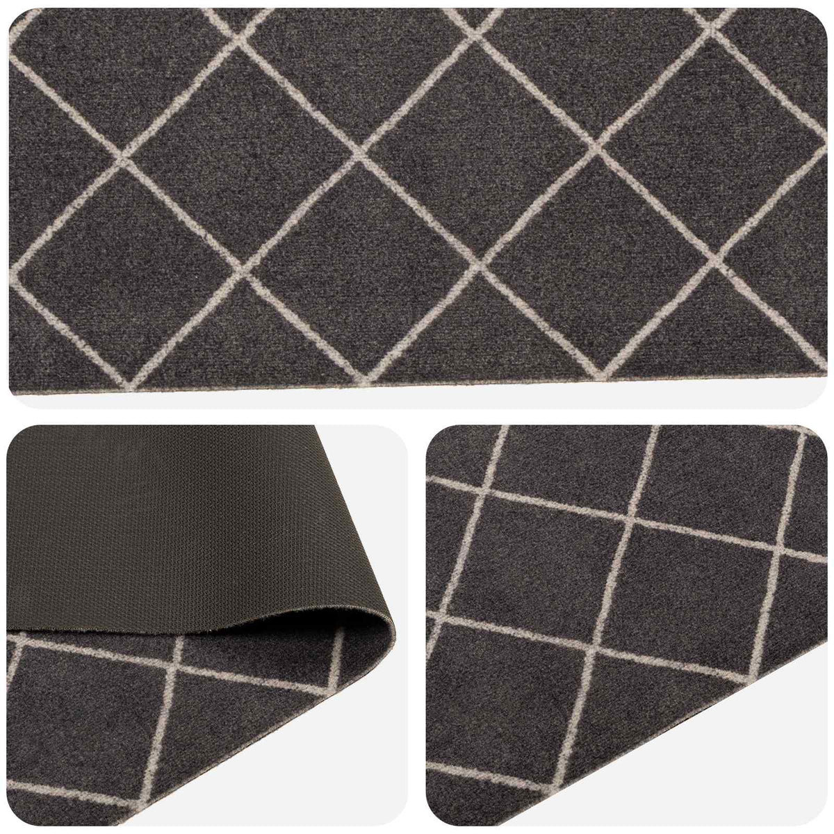 Kitchen Rug Anthracite Checked 180 x 60 cm 100% Polyamide