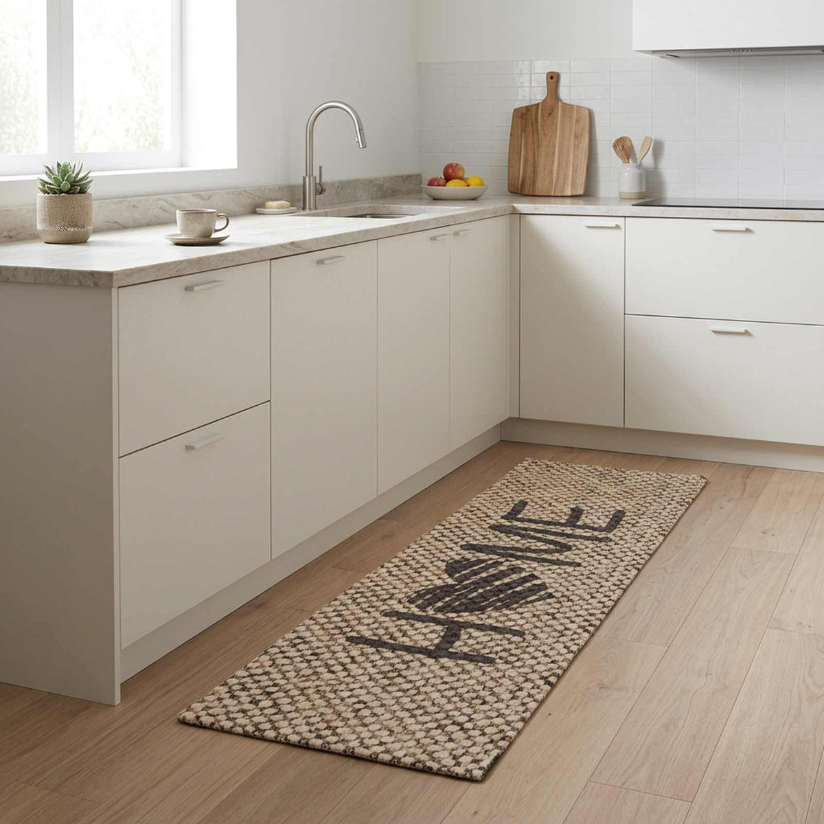 Kitchen Rug Beige Home 180 x 60 cm 100% Polyamide Washable
