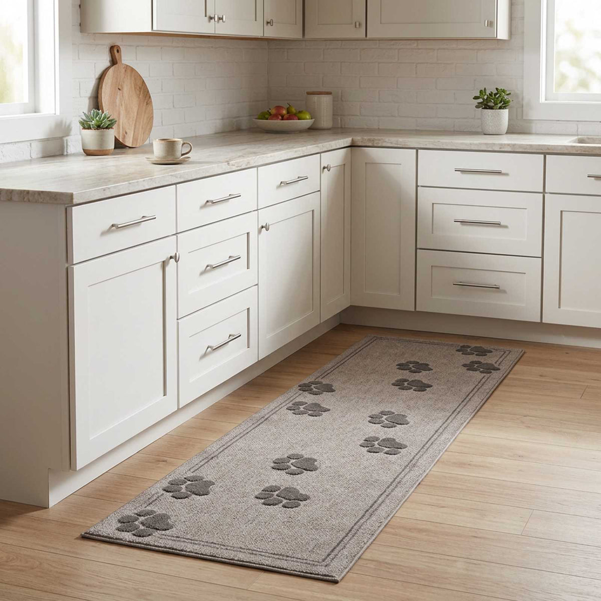 Kitchen Rug Grey Paws 150 x 45 cm 100% Polyamide Washable