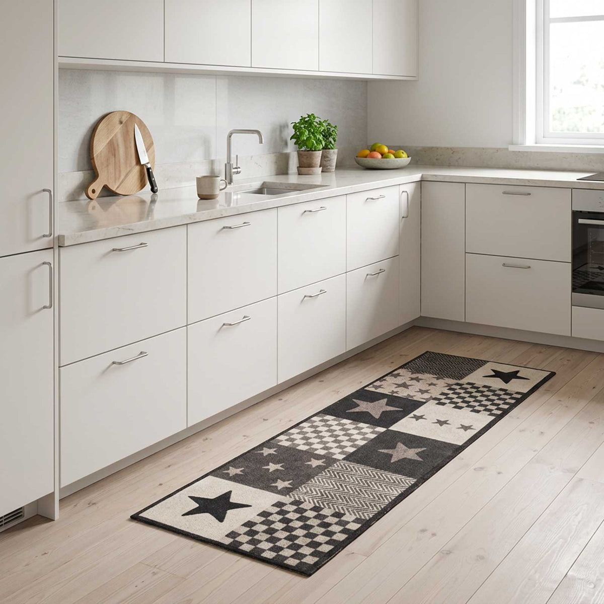 Kitchen Rug Grey Stars 150 x 45 cm 100% Polyamide Washable