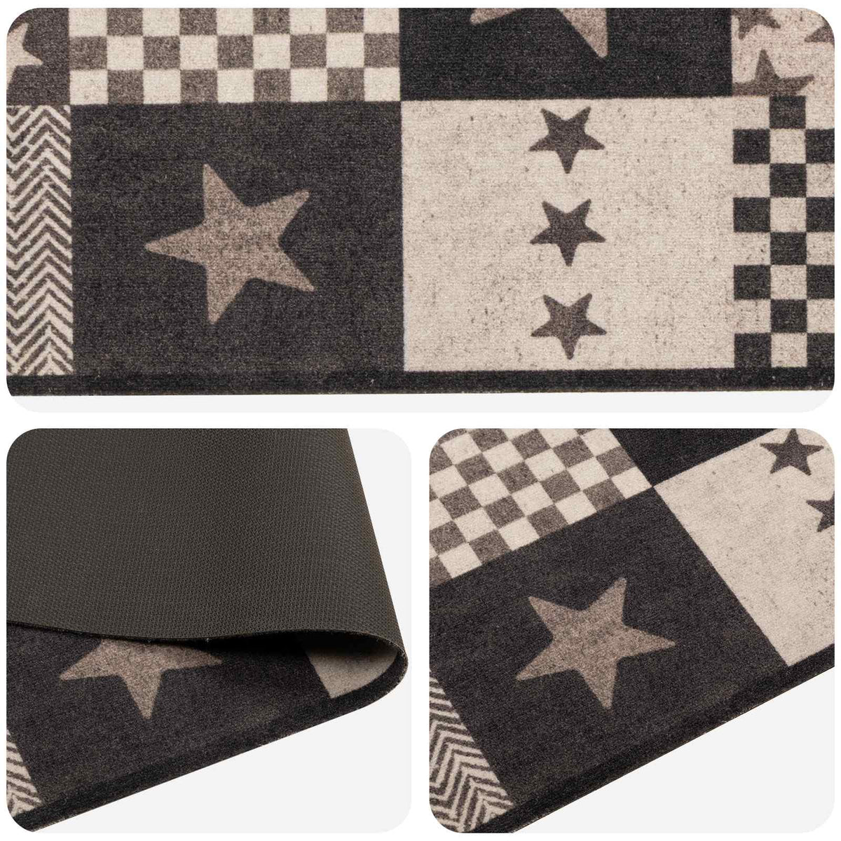 Kitchen Rug Grey Stars 300 x 60 cm 100% Polyamide Washable