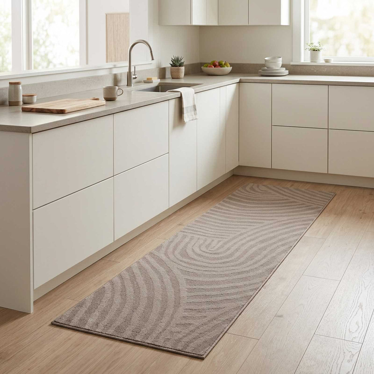 Kitchen Rug Brown Scandinavian 300 x 60 cm 100% Polyamide
