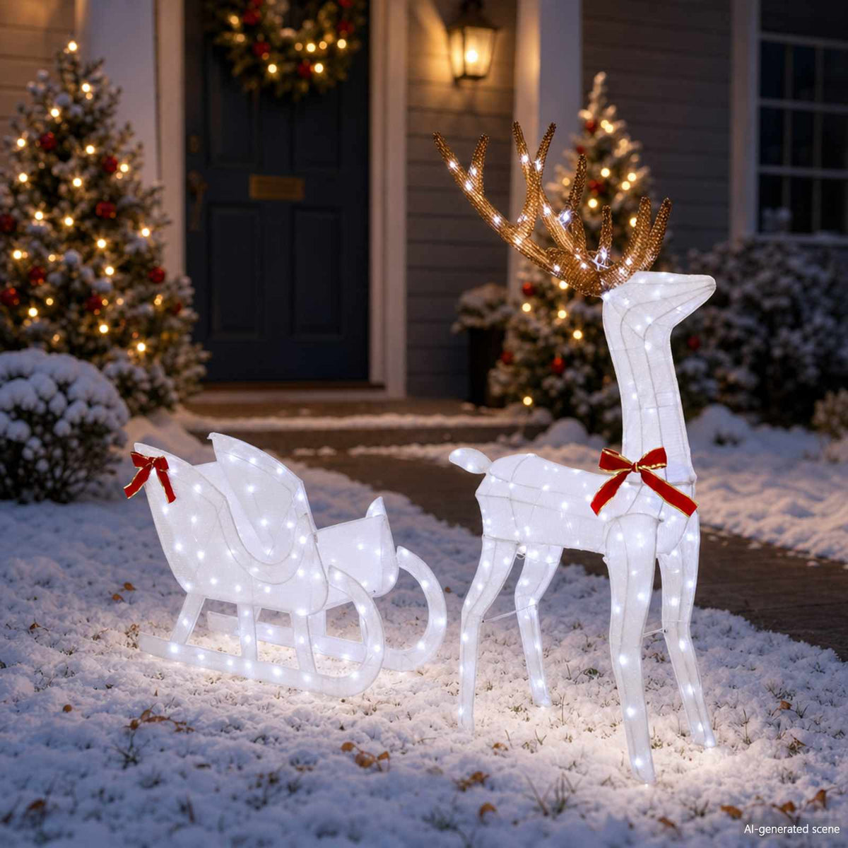 Reindeer Pull Sleigh LOVIISA 2 pcs 200 LEDs Cold White