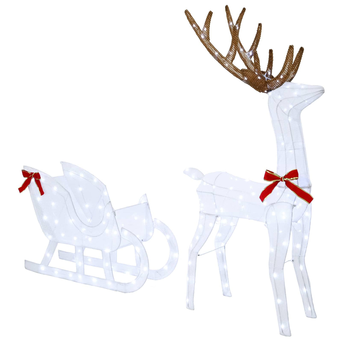 Reindeer Pull Sleigh LOVIISA 2 pcs 200 LEDs Cold White