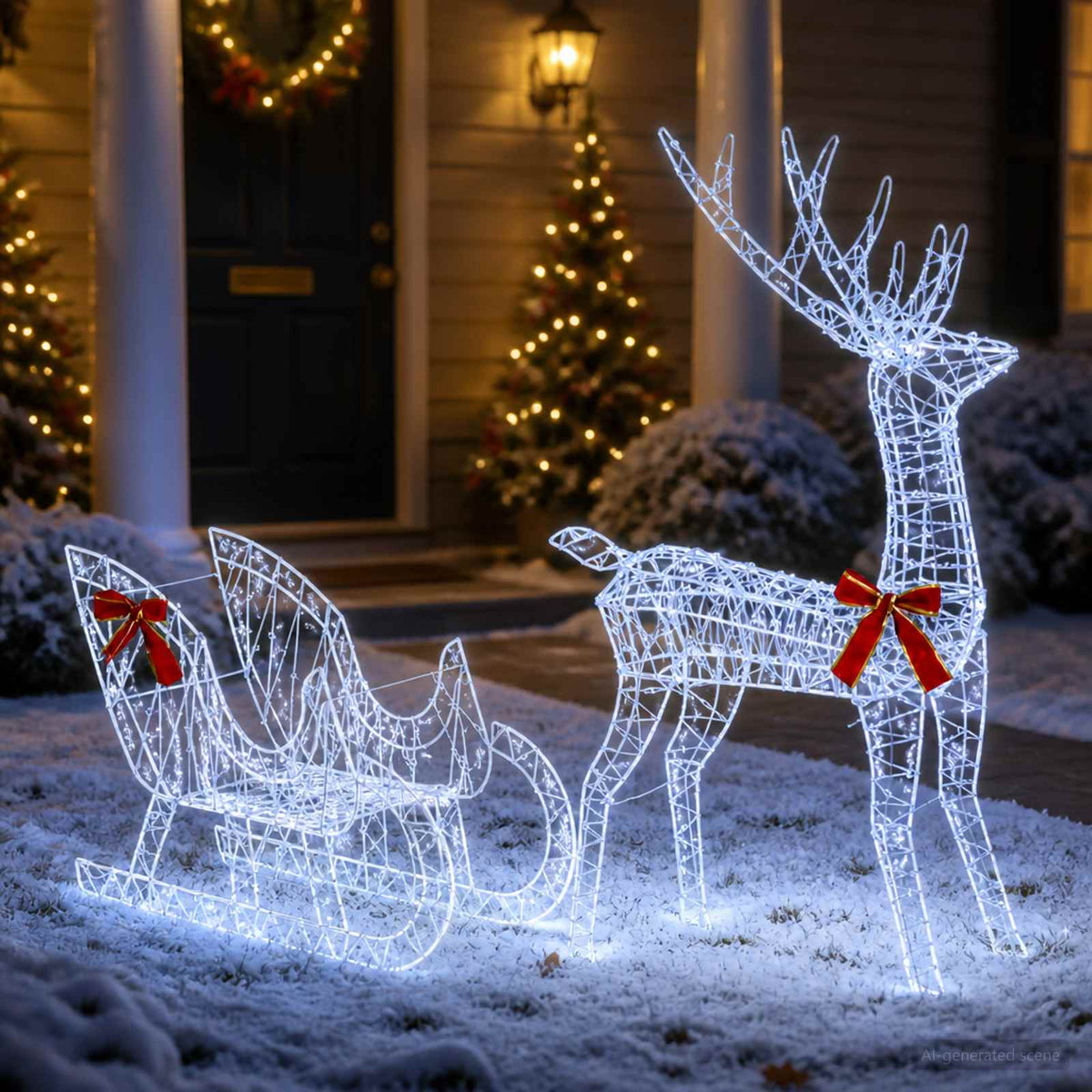 Reindeer Pull Sleigh LOVIISA 2 pcs 450 LEDs Cold White
