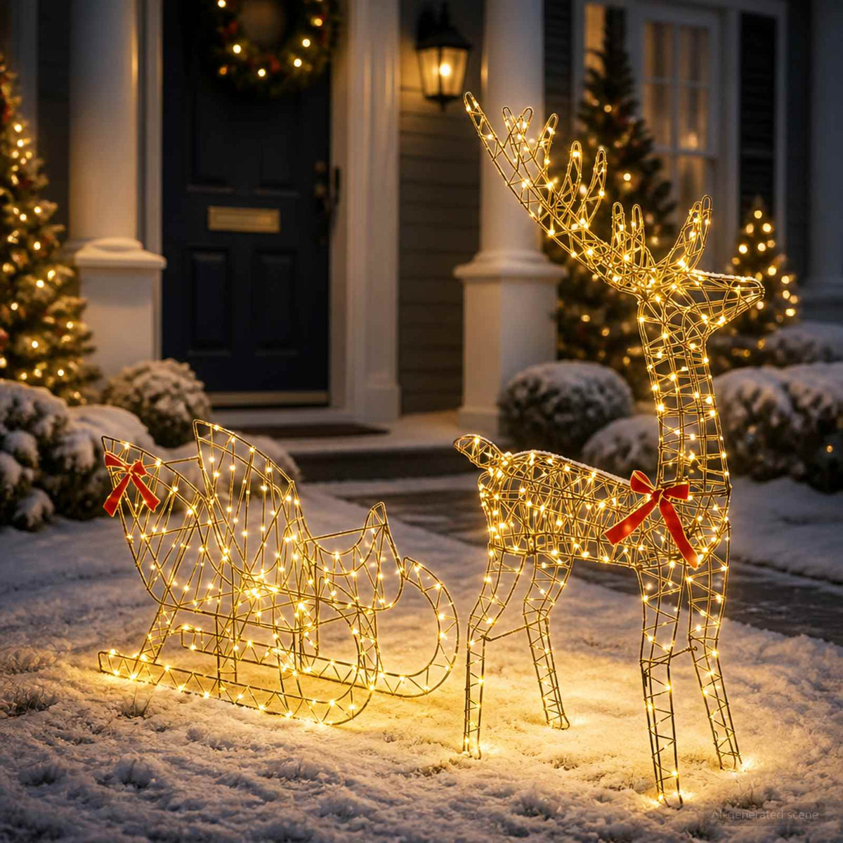 Reindeer Pull Sleigh LOVIISA 2 pcs 450 LEDs Warm White