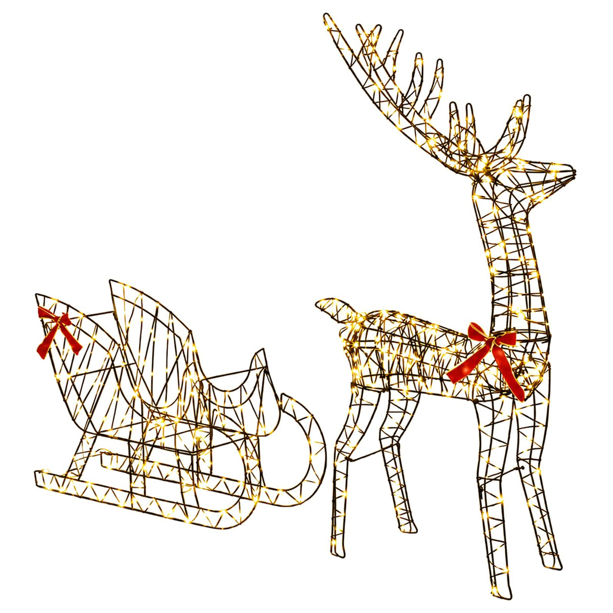 Reindeer Pull Sleigh LOVIISA 2 pcs 450 LEDs Warm White