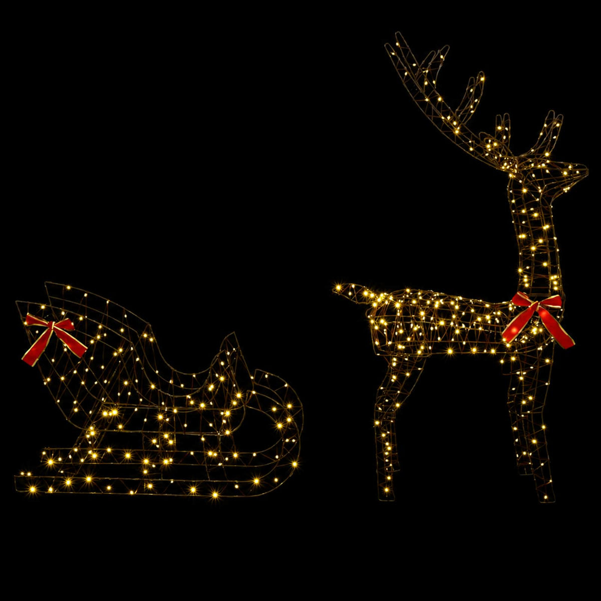 Reindeer Pull Sleigh LOVIISA 2 pcs 450 LEDs Warm White