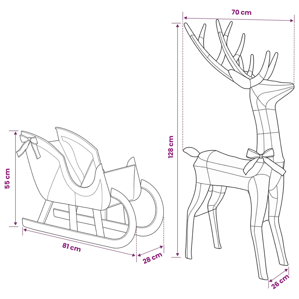 Reindeer Pull Sleigh LOVIISA 2 pcs 450 LEDs Warm White