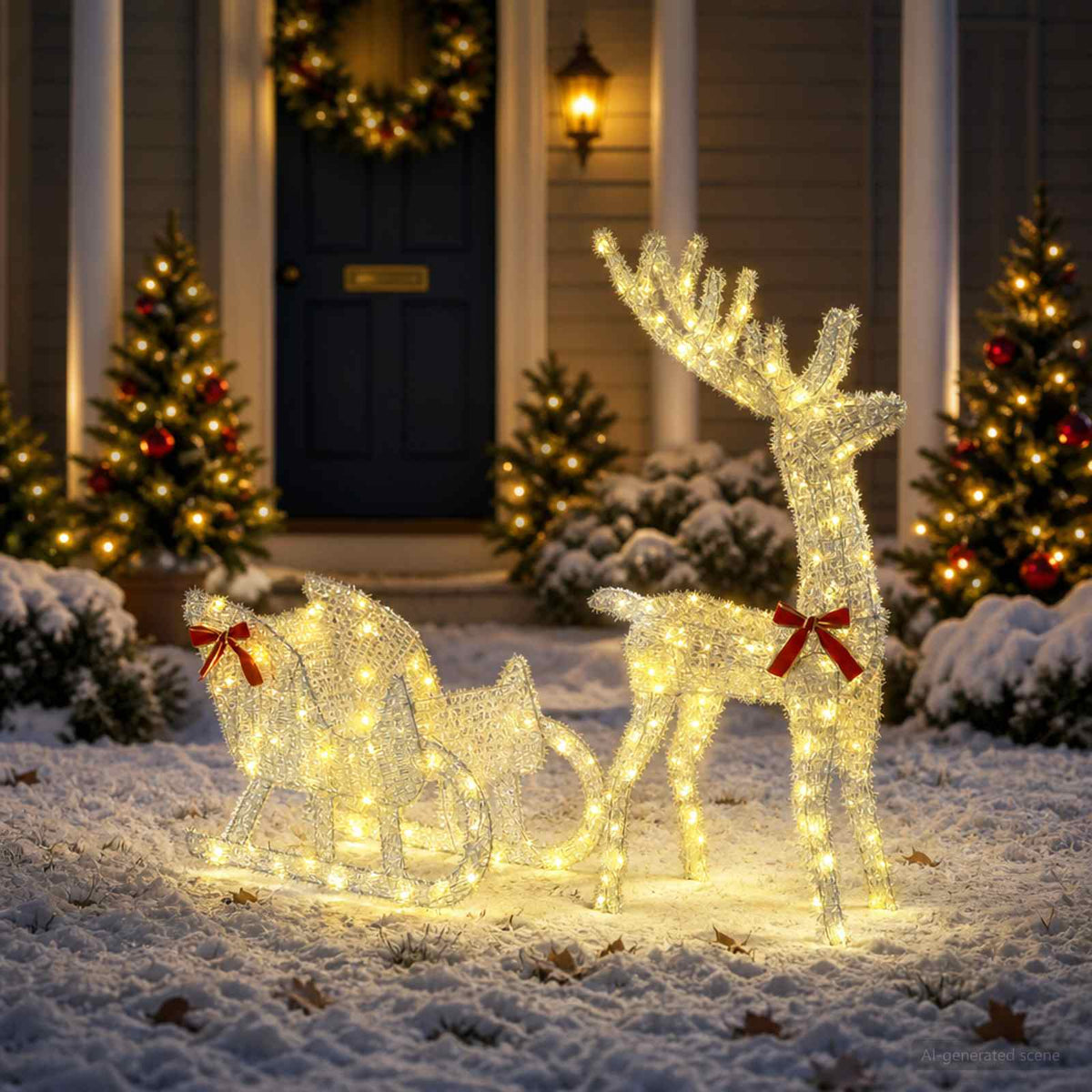 Reindeer Pull Sleigh LOVIISA 2 pcs 200 LEDs Warm White