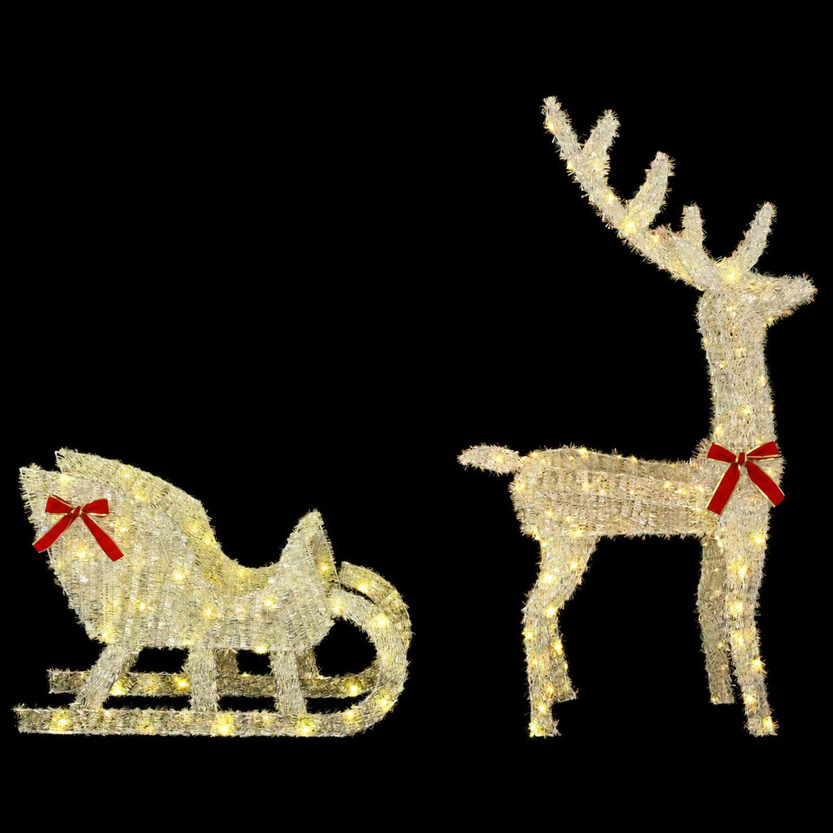 Reindeer Pull Sleigh LOVIISA 2 pcs 200 LEDs Warm White