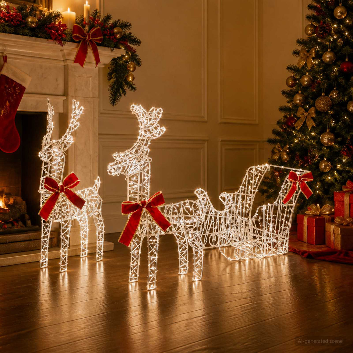 3D Christmas Reindeer with Sleigh LOVIISA 3 pcs 400 LEDs