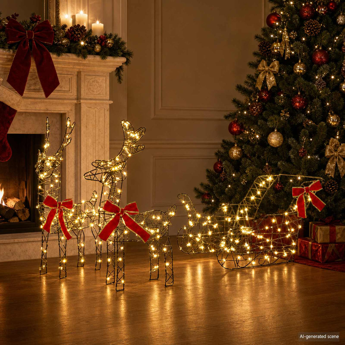 3D Christmas Reindeer with Sleigh LOVIISA 3 pcs 400 LEDs